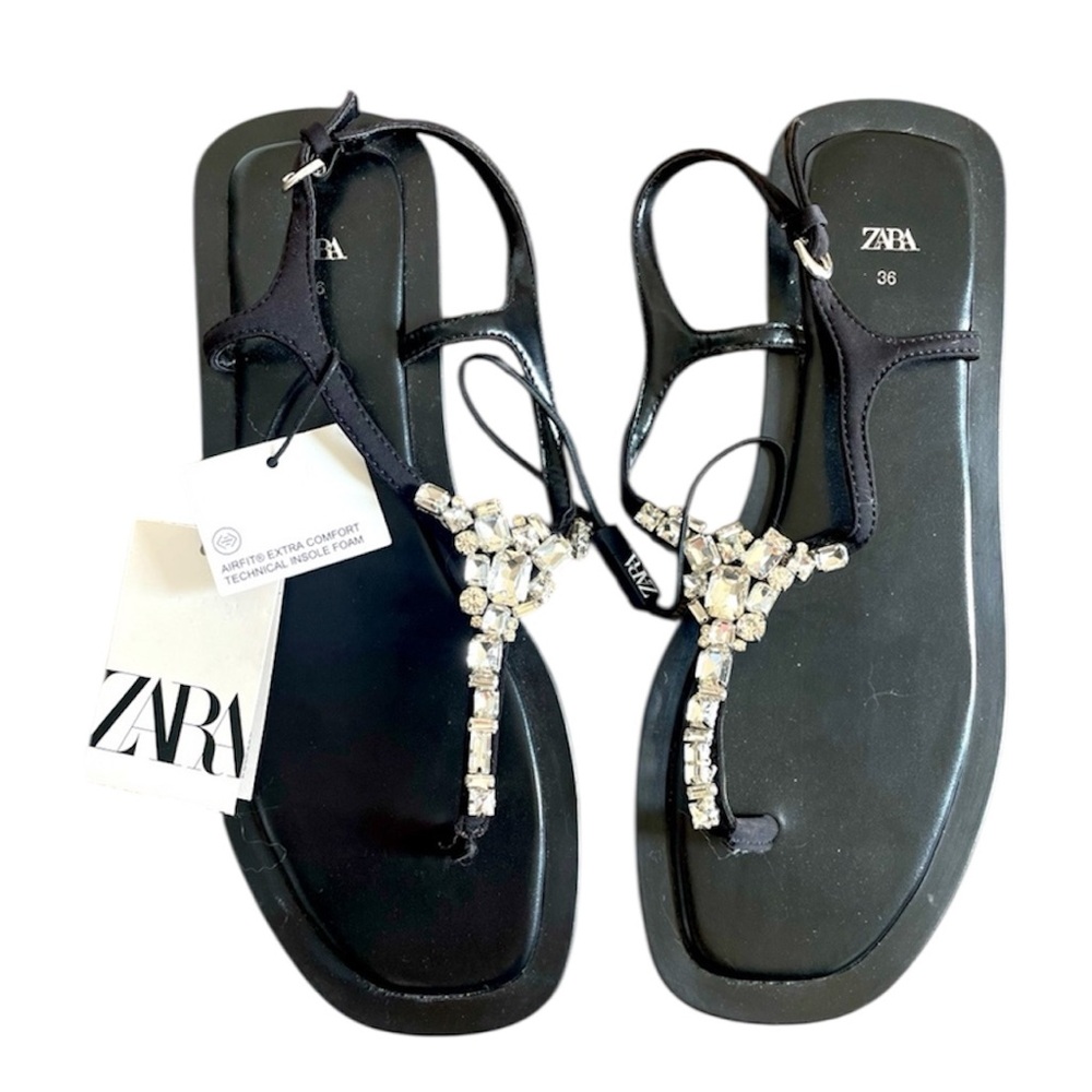 Zara Diamond 💎 Strap Slippers Sandals Womens 6 bejeweled